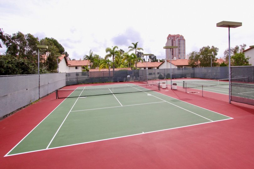 Green and red tennis court inside La Jolla Village Tennis Club in La Jolla CA
