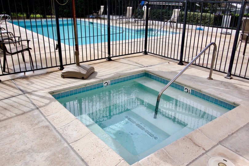 It is a clear day at the pool of La Jolla Woods In La Jolla, California
