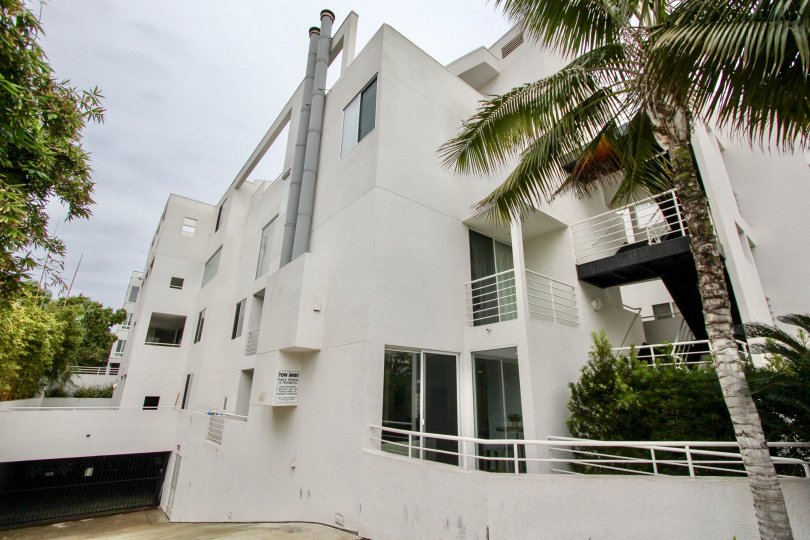 White condo units with underground parking garage in Lighthaus at La Jolla CA