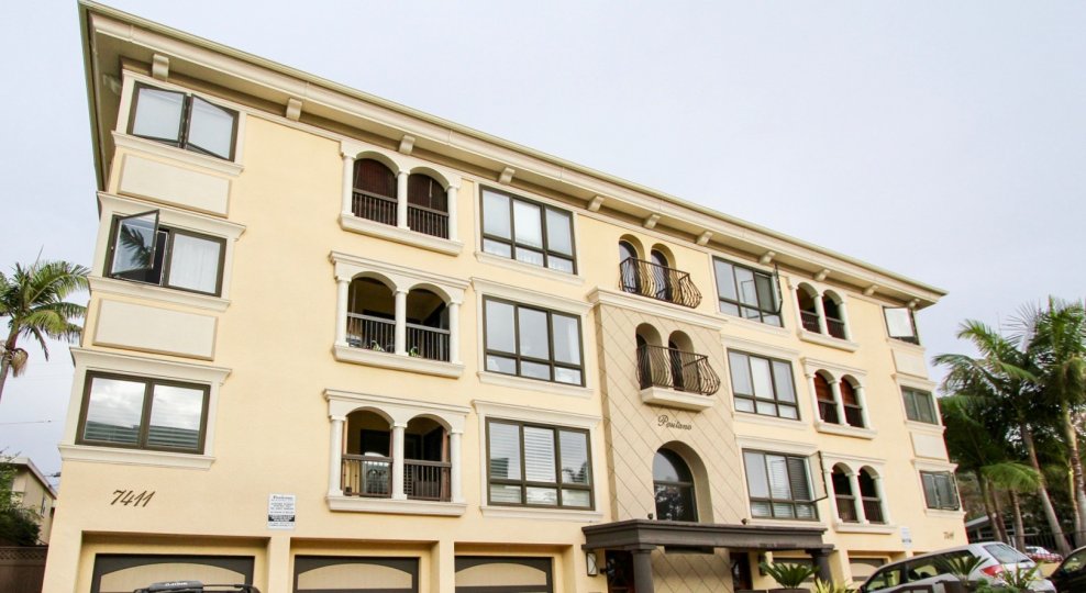 Outdoor three story condos with parking underneath at Positano in Lajolla, California