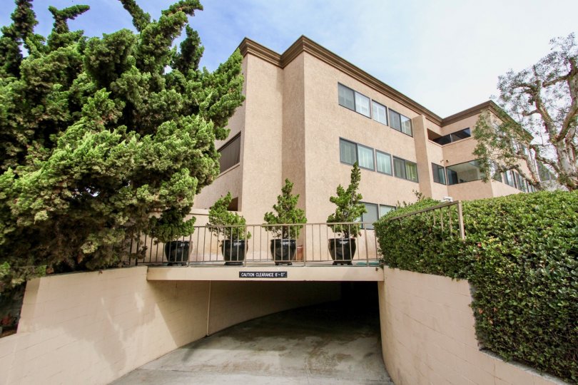 Underground parking driveway inside Sand Piper in La Jolla California