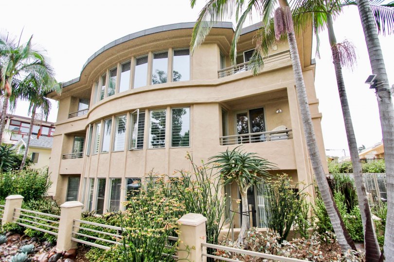 Three story housing with many windows in Village Walk in La Jolla CA