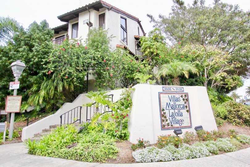 Beautiful landscaping at Villas Mallorca in La Jolla, California.