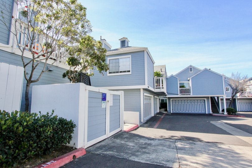 Residential buildings with attached garages at Canyon Colony in Mira Mesa California