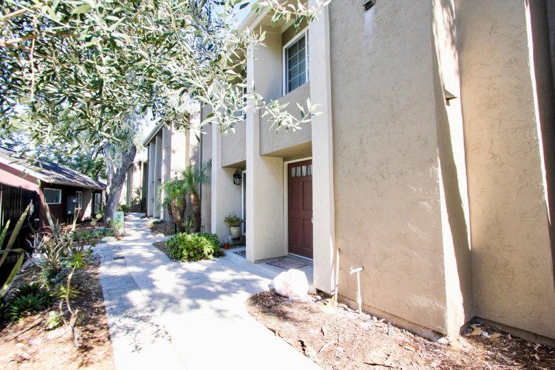 Front porch of building in Windsor Park, in the city of Mira Mesa, California