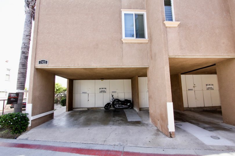 Covered parking area below residence at Bayfront Youngson in Mission Beach, CA
