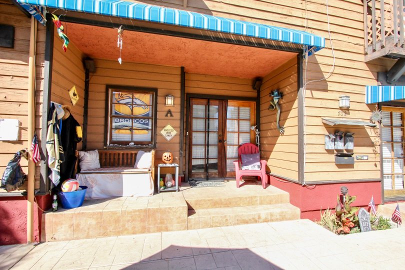 The porch in the front entrance of a house in Mission Beach