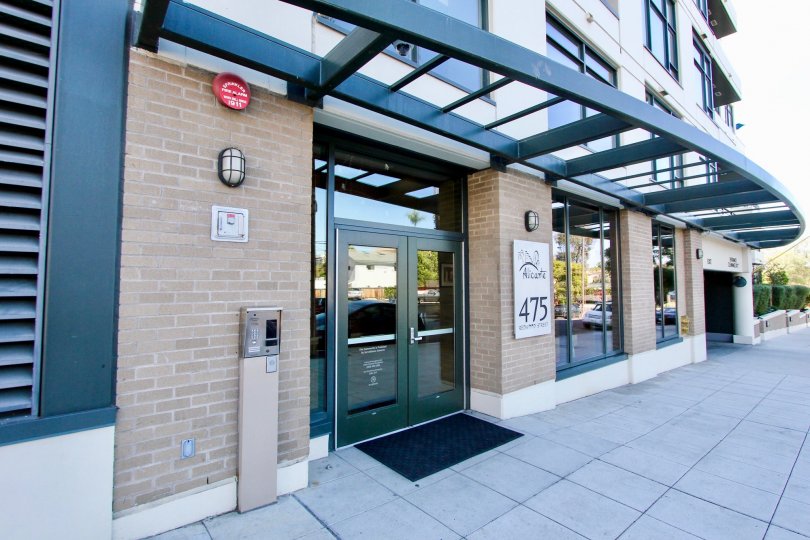 The front on the streetside of an apartment complex of the Alicante Community in Mission Hills, California