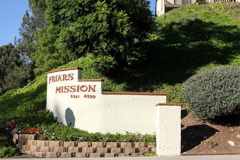 Friars Mission sign outside of Cerro De Alcala in Mission Valley, California