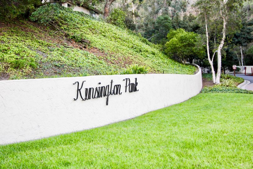 View of landscape and sign of Kensington Park Villas Mission Valley California