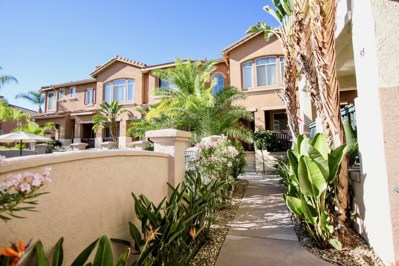 Mission Gate  , Mission Valley ,California,bushes,beige building