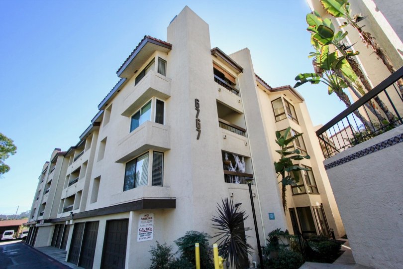 Mission Greens ,: Mission Valley ,California,off white building, plants