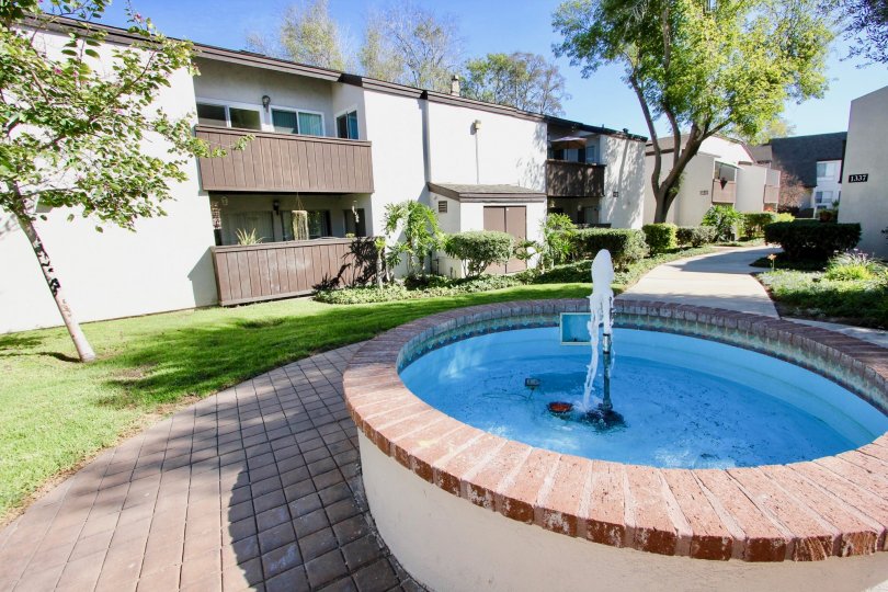 The Fountain and sidewalks at Park Villas South in Mission Valley California