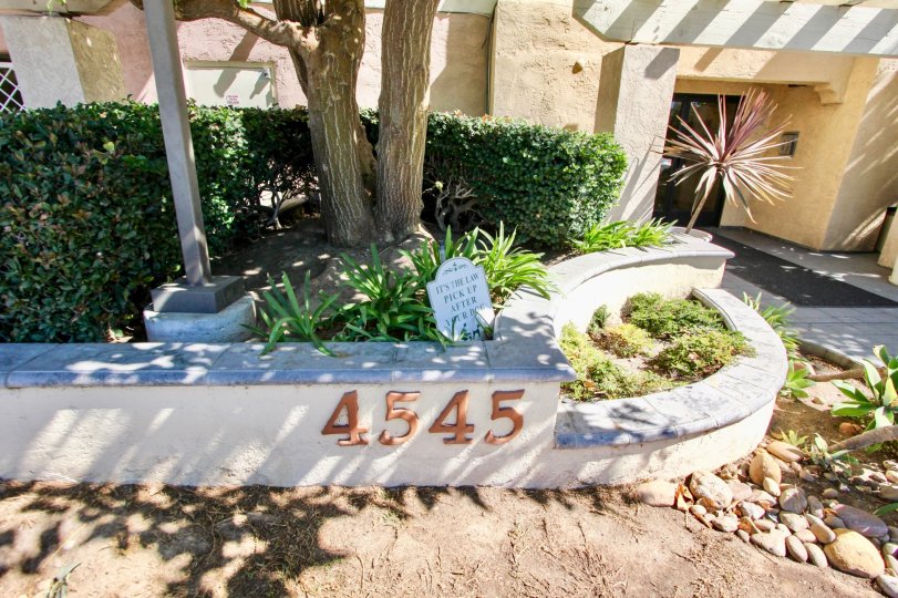 Landscaping and address at Plaza Arizona in Normal Heights, Ca.