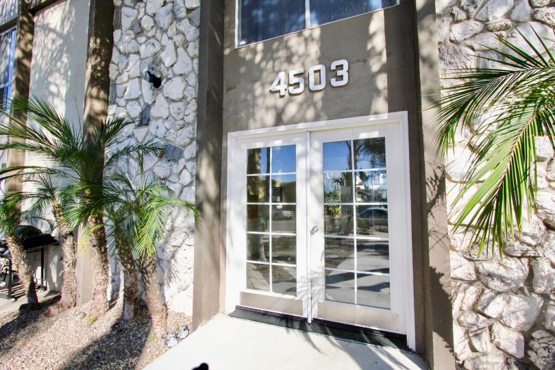 Front entrance with address number at The Haven in Normal Heights, Ca.
