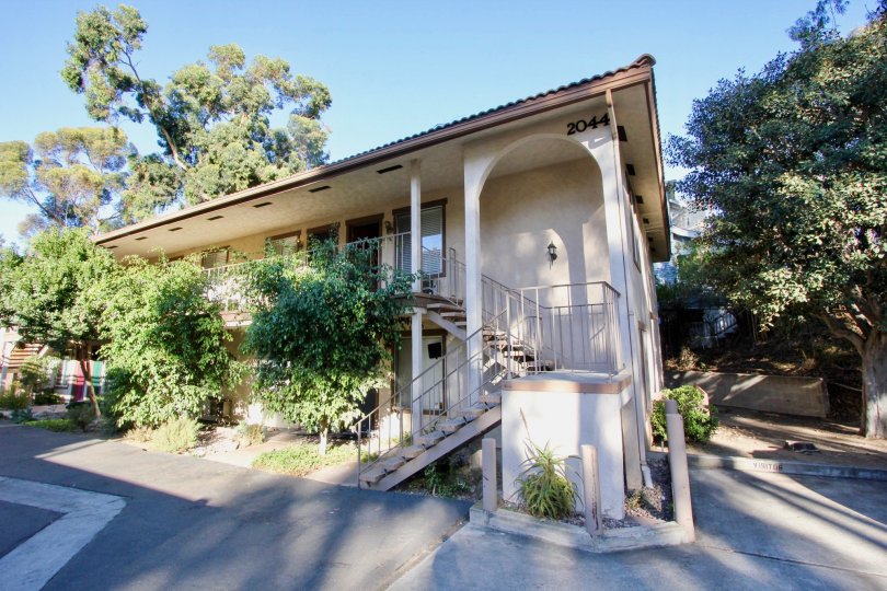 A sunny day in the Robinson Street with a beautiful house surrounded by trees.