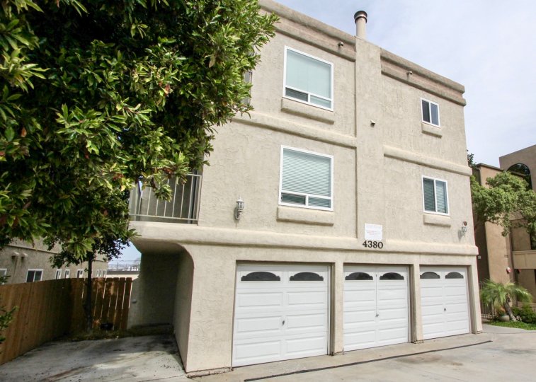 Attached garages at Brittany Hill in Ocean Beach, California.