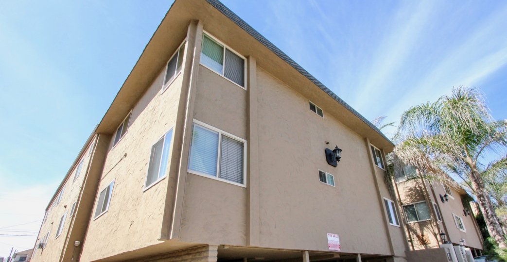 View from the outside corner of an apartment building in Ocean Beach, CA