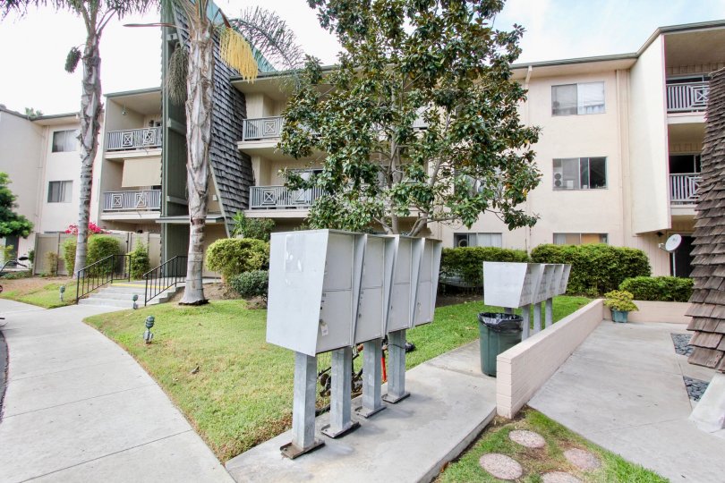 The stylish balconies and modern exterior at the Point Loma Villas in Ocean Beach