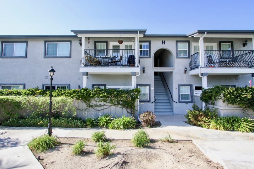 In the Las Brisas community in Oceanside, CA building boast patios.
