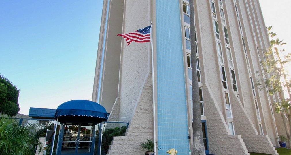 A beautiful building sitting in front of the pale blue sky in Oceanside California
