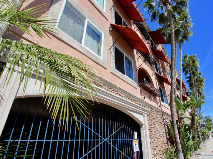 Gated garage entrance to the Pacific Shores condos