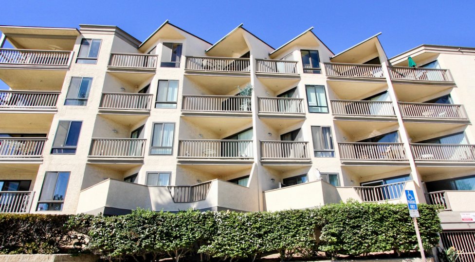 A sunny day in the area of See the Sea, outside, balconies, high ride, condos, bushes