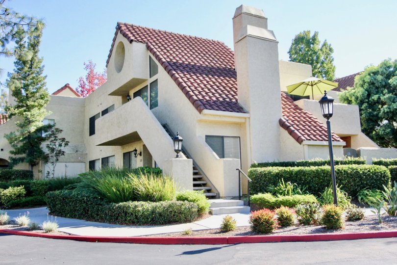 Two story condominiums with slanted roof at Bernardo Pines IN Rancho Bernardo CA