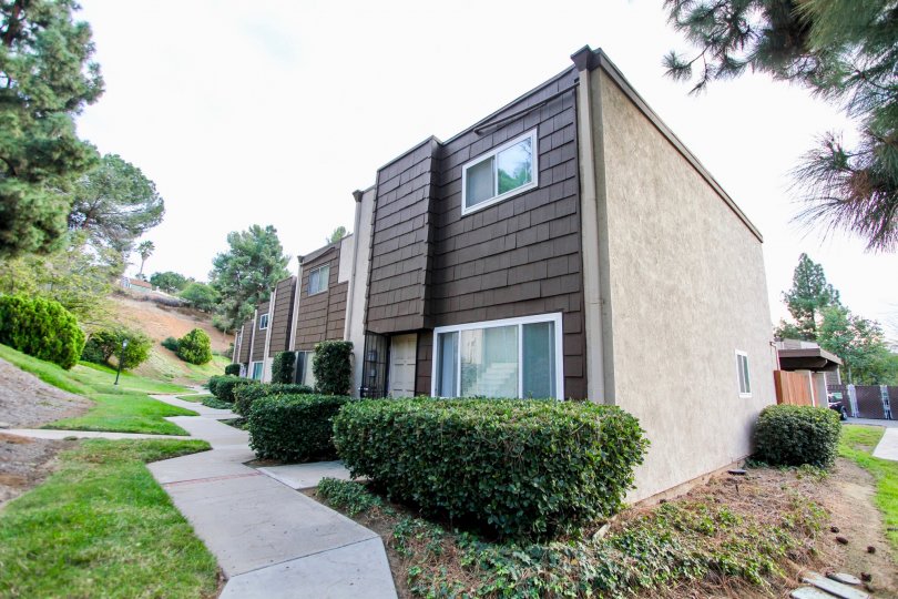 Walkway along side of buildings at Rio Terrace in Santee California