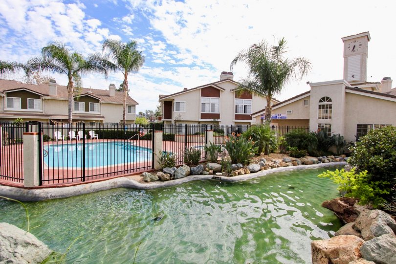 Pond and swimming pool at The Lakes in Santee California