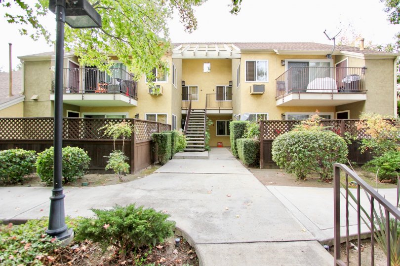 A front view of an apartment building in the Canyon Villas community in Spring Valley, California