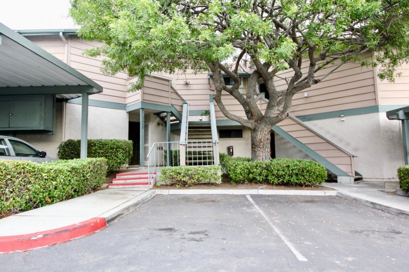 Ranchwood Park beige and creme and green building with stairs and covered parking Spring Valley California