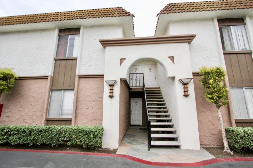 A front view of an apartment building in the Terraza community in Spring Valley, California