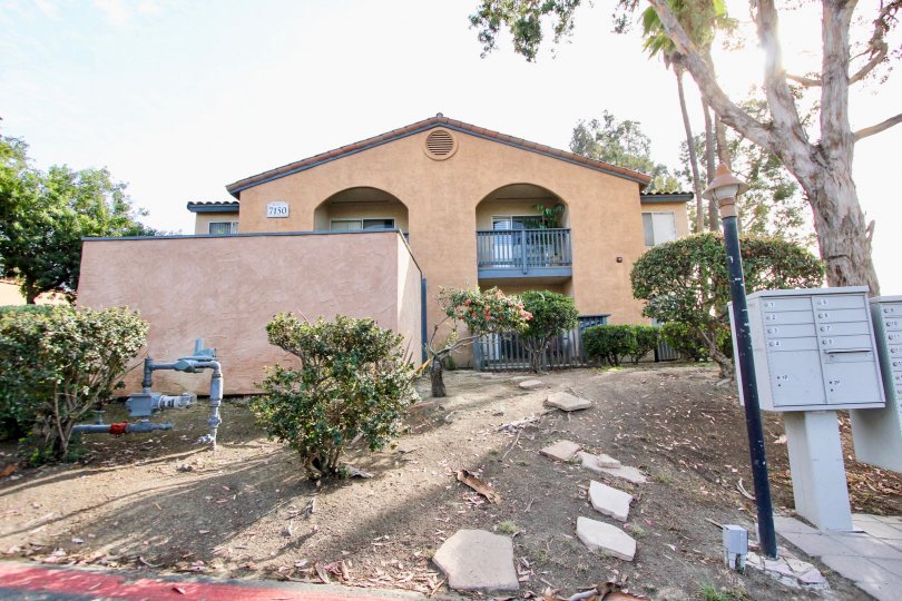 Stucco walls and ample patio space to host a party at Lucera in University City, CA