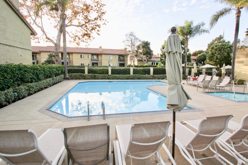 A lonely summer day at the swimming pool in the Verano community of University City, California with nobody to chat