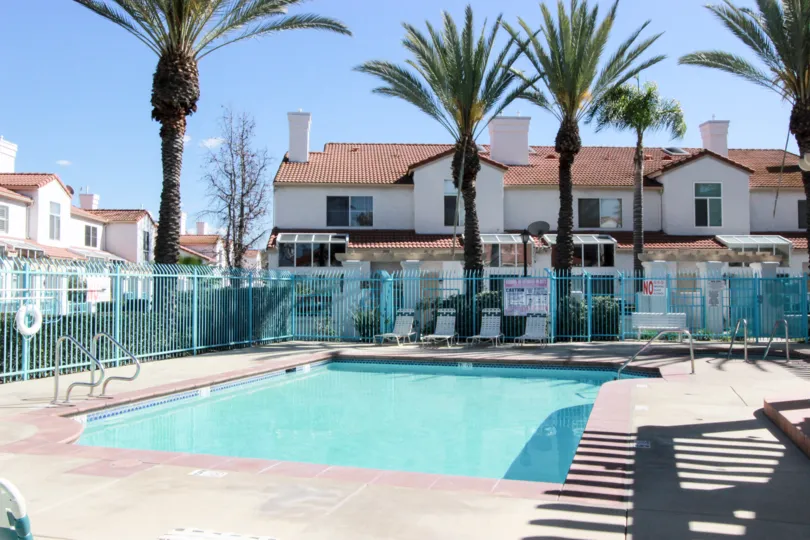 A patio outside of the community amenities at Rancho Del Mar
