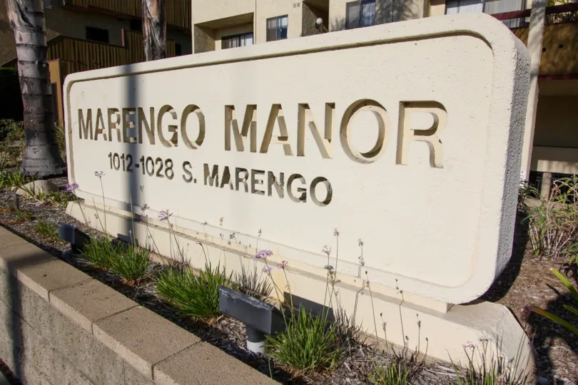 The welcoming sign at the Marengo Manor in Alhambra California