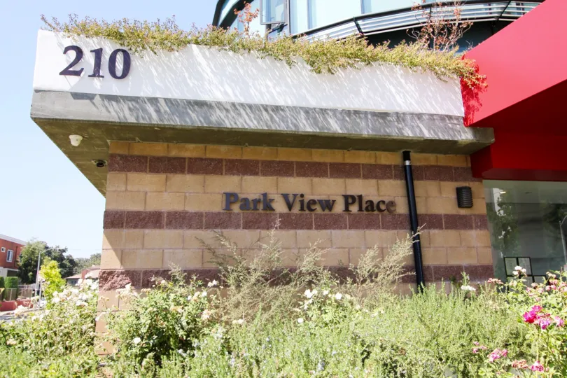 The Park View Place name on the building in Alhambra California