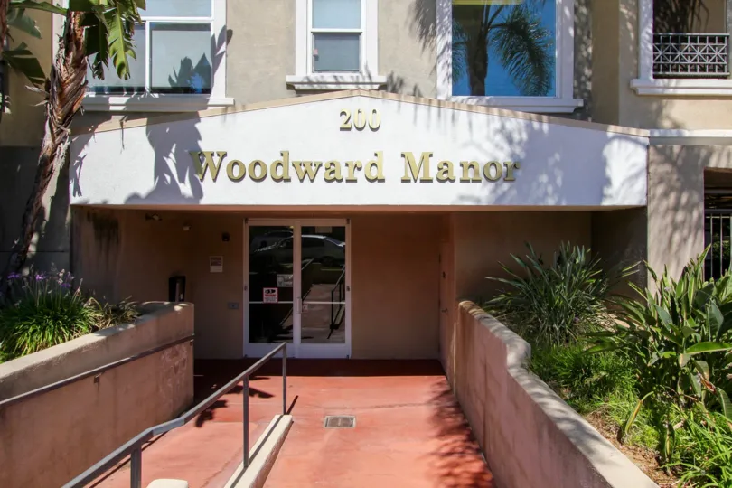 The name and address of Woodward Manor above the entrance