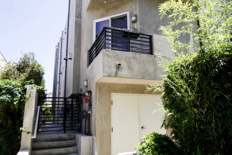 The stairs leading up to the entrance into Arnaz Villas