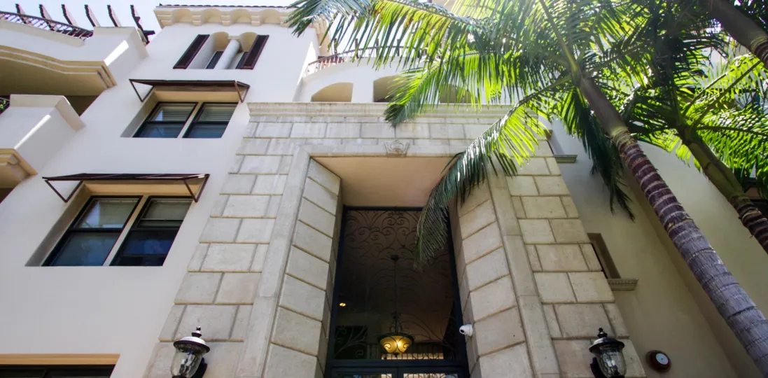 The decorative doorway into the Clark Regency