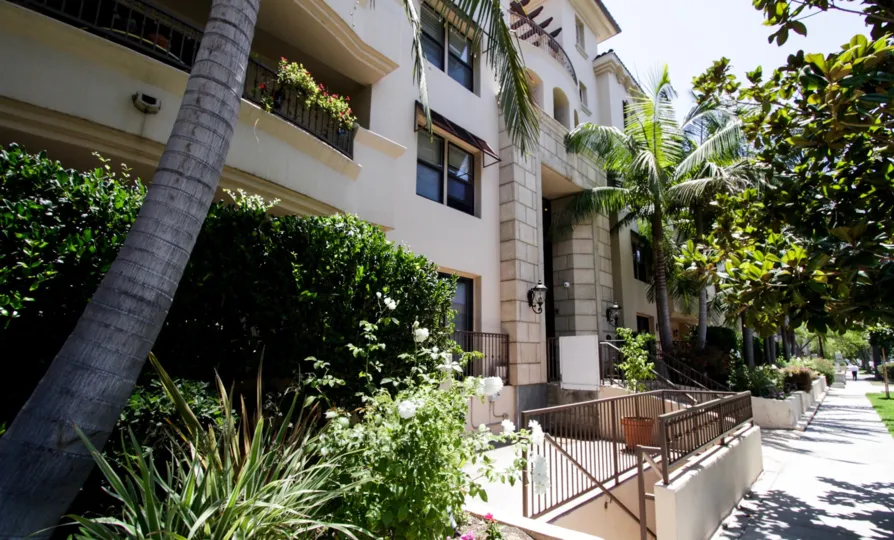 The walkway around the Clark Regency in Beverly Center
