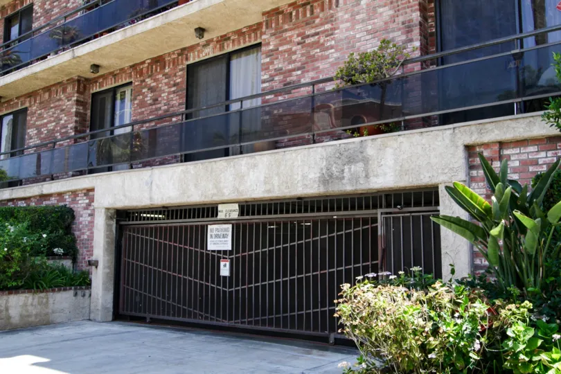 The gated parking for Doheny Square