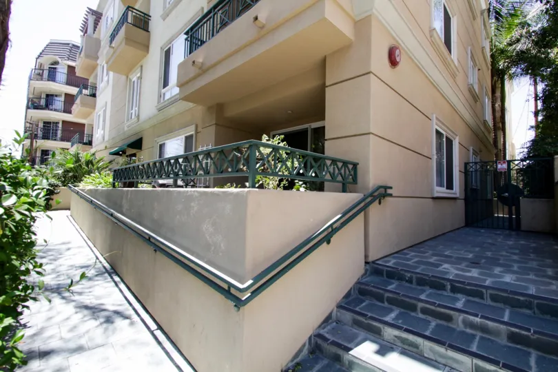 The stairs leading up to the entrance of Russell Square in Beverly Center