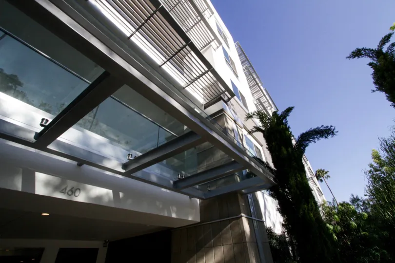 The overhang on the entrance into 460 N Palm