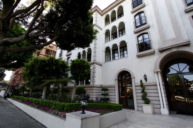 The landscaping seen at the Le Faubourg St Germain in Beverly Hills
