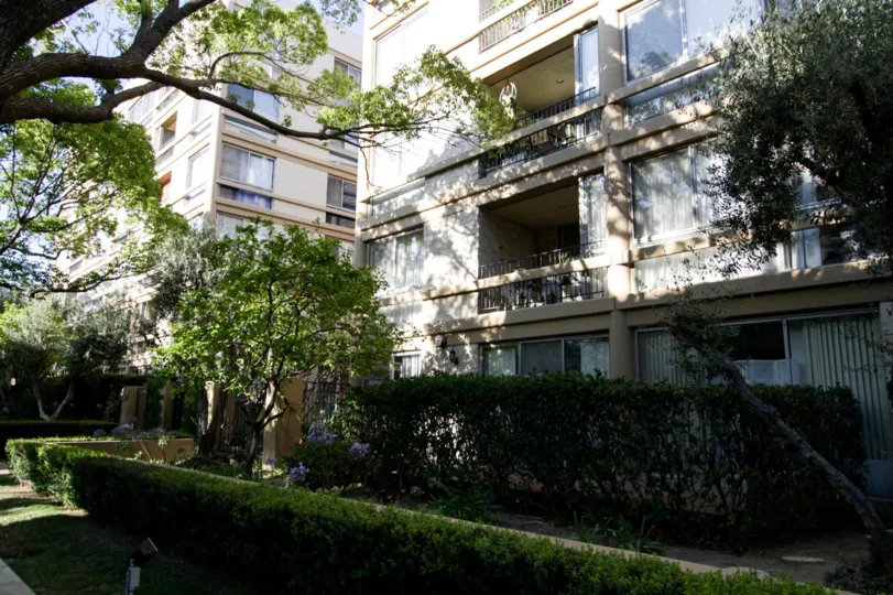 The hedges surrounding Maple Towers in Beverly Hills