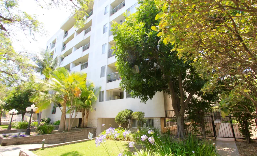 The landscaping around the Oakhurst Condominiums in Beverly Hills