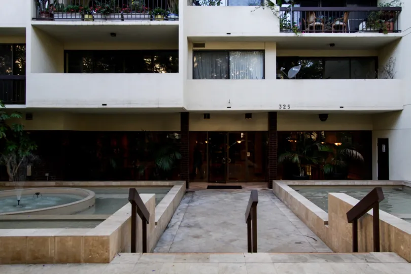 The walkway into Oakhurst Terrace