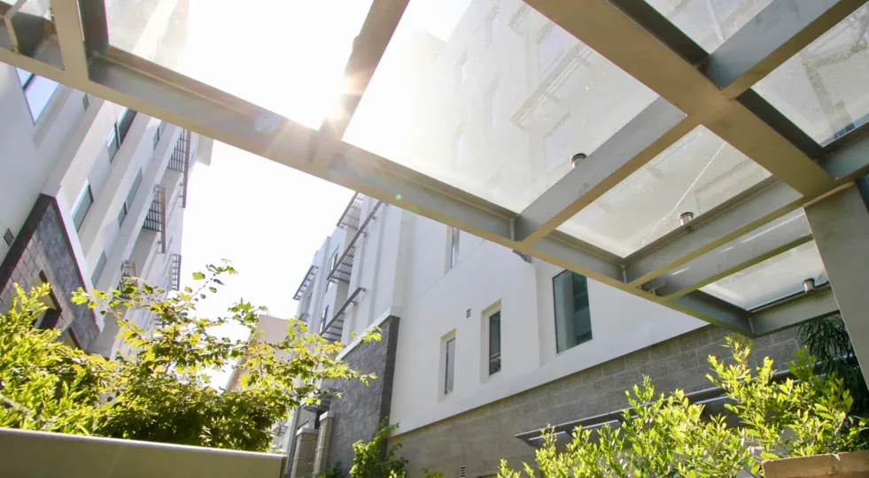 Glass see through of Palm Condominiums, Beverly Hills, California